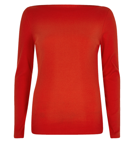 Red Ribbed Boat Neck Long...
