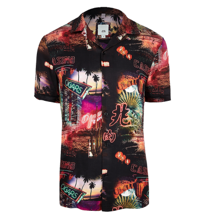Black Vegas Print Revere Shirt