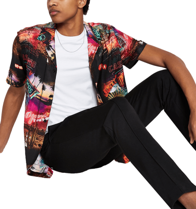 Black Vegas Print Revere Shirt