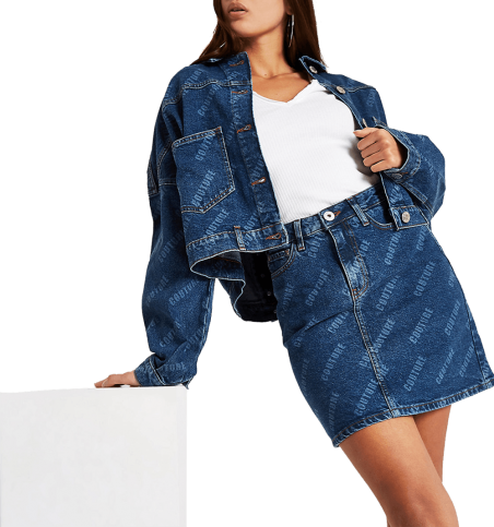 Blue `Couture` Print Denim...