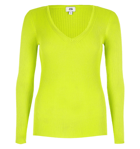 Bright Yellow V Neck Ribbed...